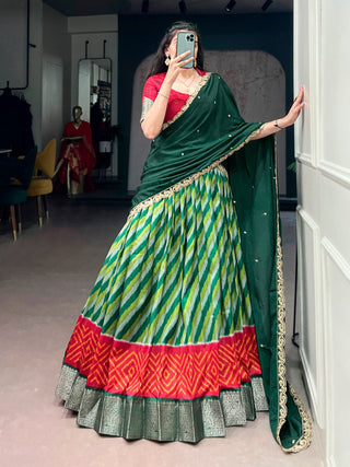 Green Silk Leheriya Print Lehenga Choli ClothsVilla