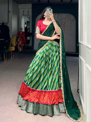 Green Silk Leheriya Print Lehenga Choli ClothsVilla
