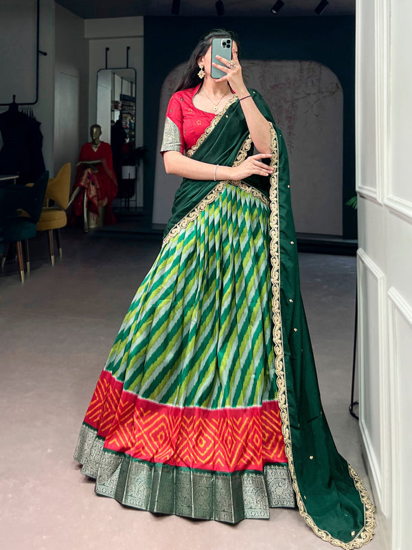 Green Silk Leheriya Print Lehenga Choli ClothsVilla
