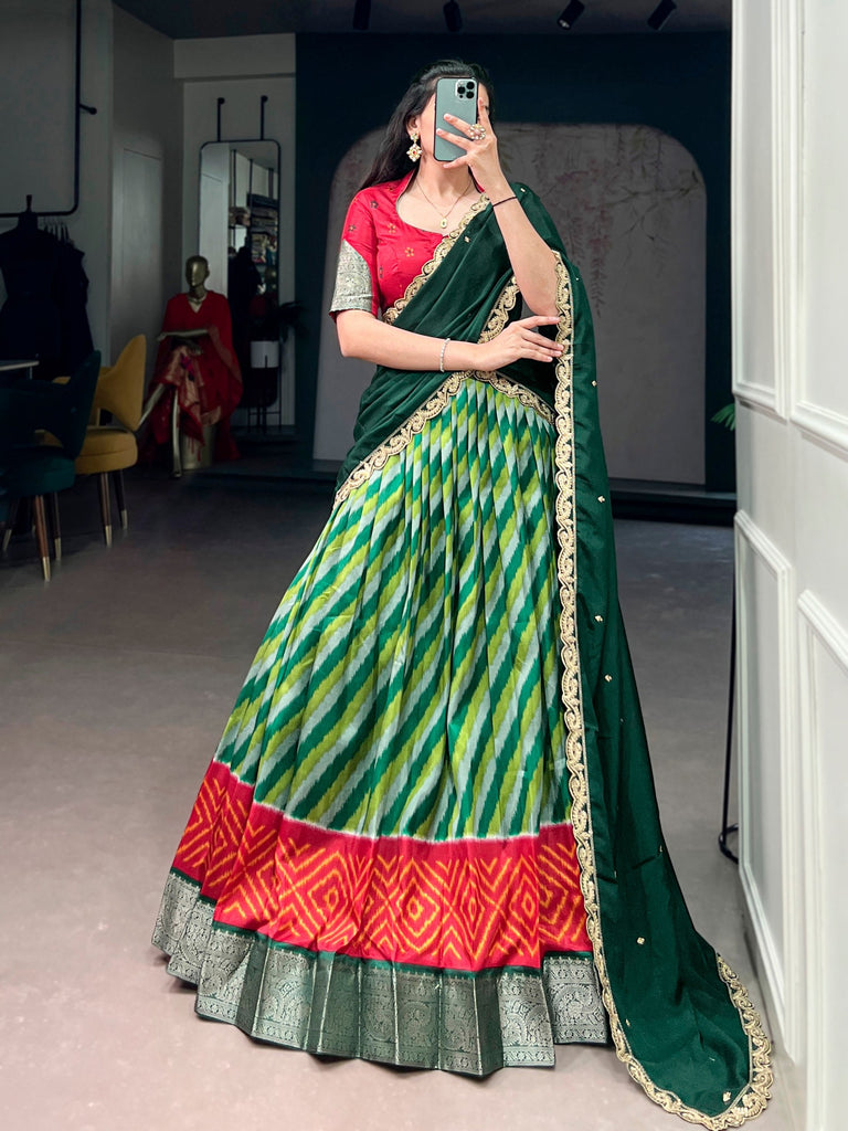 Green Silk Leheriya Print Lehenga Choli ClothsVilla