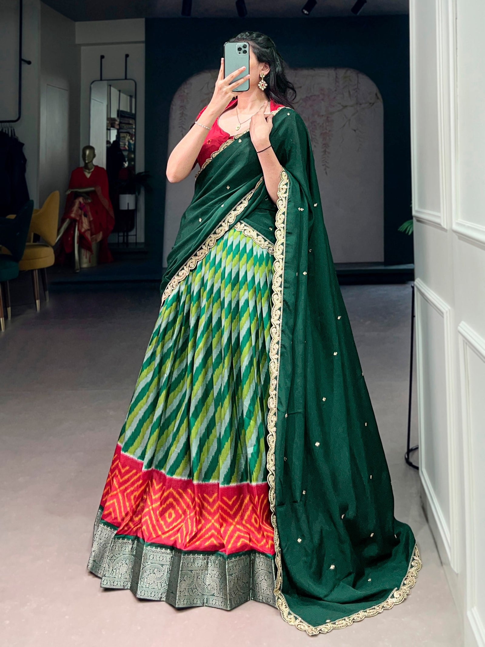 Green Silk Leheriya Print Lehenga Choli ClothsVilla
