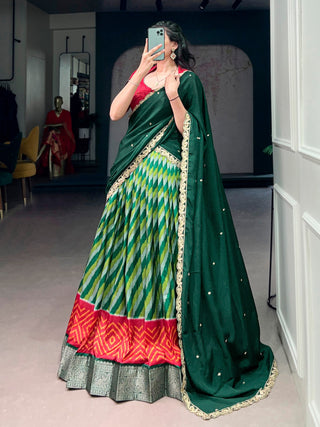 Green Silk Leheriya Print Lehenga Choli ClothsVilla