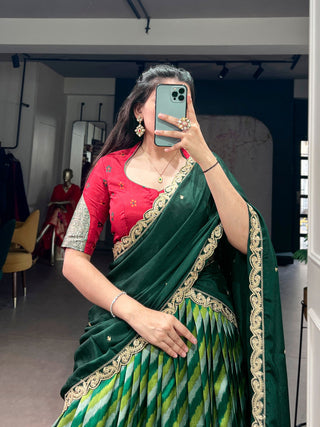 Green Silk Leheriya Print Lehenga Choli ClothsVilla