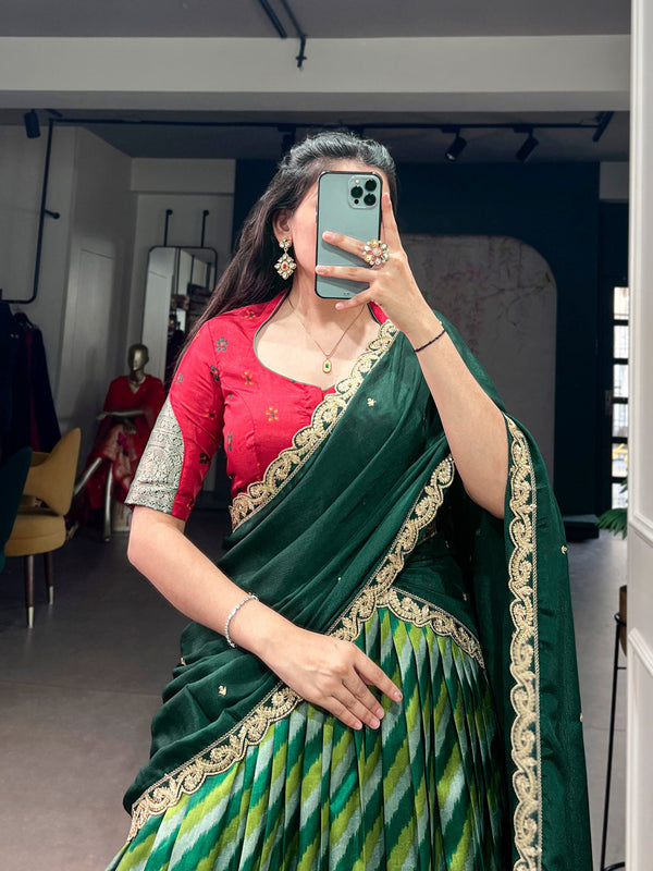 Green Silk Leheriya Print Lehenga Choli ClothsVilla