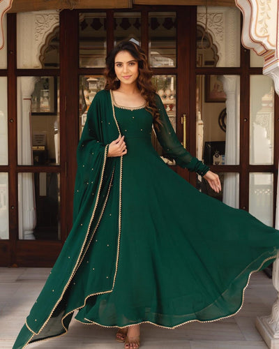 Green Soft Georgette Anarkali Suit ClothsVilla.com