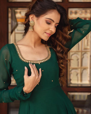 Green Soft Georgette Anarkali Suit ClothsVilla.com