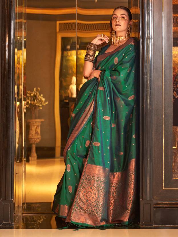 Green Stunning Bollywood Style Tussar Silk Saree ClothsVilla