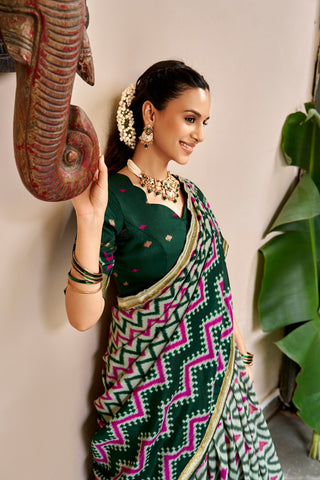Green Tasar Silk Foil Print Lehenga Choli ClothsVilla