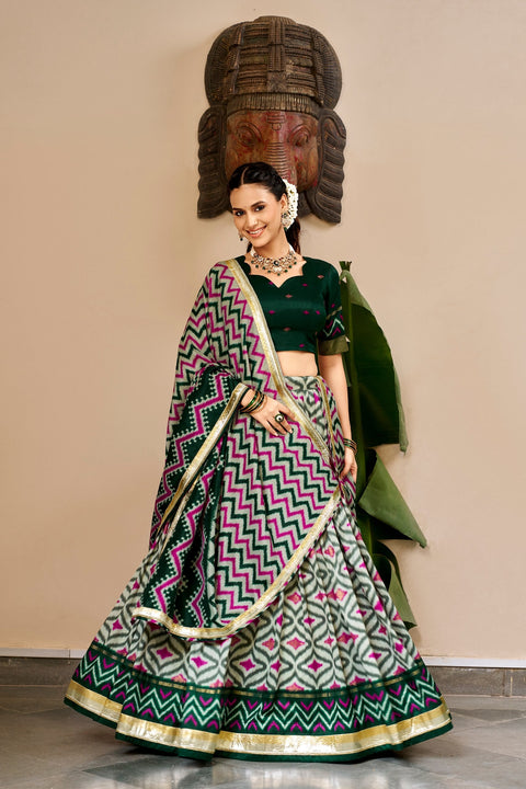 Green Tasar Silk Foil Print Lehenga Choli ClothsVilla Main image