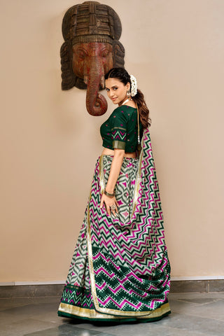 Green Tasar Silk Foil Print Lehenga Choli ClothsVilla