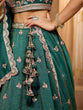 Load image into Gallery viewer, Green Tissue Lehenga Choli with Sequins, Stones &amp; Thread Embroidery – Full-Flared Semi-Stitched Lehenga with Dupatta ClothsVilla