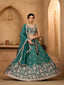 Green Tissue Lehenga Choli with Sequins, Stones & Thread Embroidery – Full-Flared Semi-Stitched Lehenga with Dupatta ClothsVilla