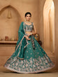 Load image into Gallery viewer, Green Tissue Lehenga Choli with Sequins, Stones &amp; Thread Embroidery – Full-Flared Semi-Stitched Lehenga with Dupatta ClothsVilla