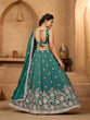 Load image into Gallery viewer, Green Tissue Lehenga Choli with Sequins, Stones &amp; Thread Embroidery – Full-Flared Semi-Stitched Lehenga with Dupatta ClothsVilla