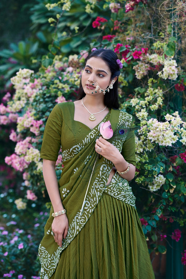 Green Traditional Chanderi Lehenga Set ClothsVilla