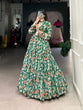 Load image into Gallery viewer, Green Triple-Layer Floral Georgette Gown – Effortless Elegance with 10-Meter Flair