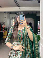 Load image into Gallery viewer, Green Tussar Silk Floral Gown with Foil Print &amp; Dupatta ClothsVilla