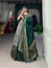 Load image into Gallery viewer, Green Tussar Silk Floral Gown with Foil Print &amp; Dupatta ClothsVilla