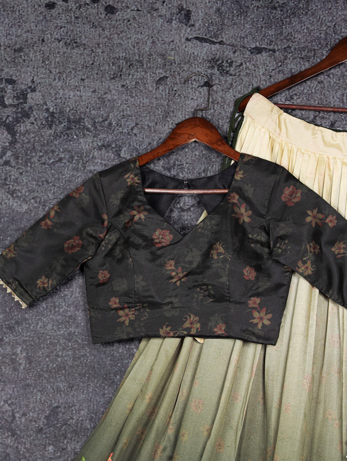 Green Tussar Silk Floral Lehenga Choli Set ClothsVilla
