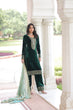 Load image into Gallery viewer, Green Velvet Sequins &amp; Zari Embroidered Premium Stitched Suit Set with Full-Sleeve Top, Velvet Pants &amp; Fendy Cutwork Dupatta ClothsVilla