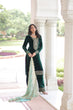 Load image into Gallery viewer, Green Velvet Sequins &amp; Zari Embroidered Premium Stitched Suit Set with Full-Sleeve Top, Velvet Pants &amp; Fendy Cutwork Dupatta ClothsVilla