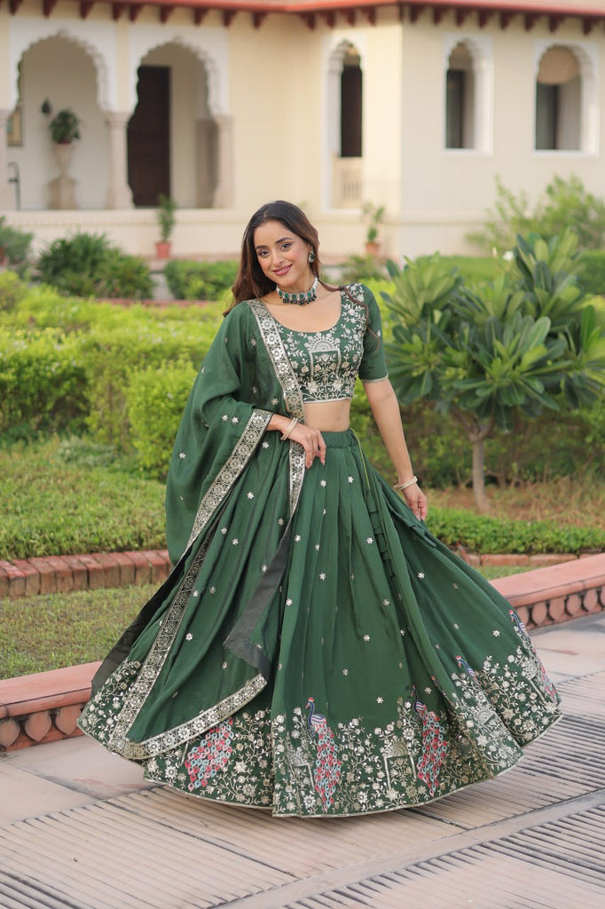 Green Vichitra Embroidered Lehenga Set ClothsVilla