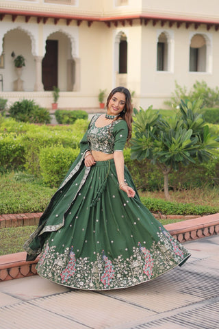 Green Vichitra Embroidered Lehenga Set ClothsVilla