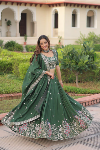 Green Vichitra Embroidered Lehenga Set ClothsVilla
