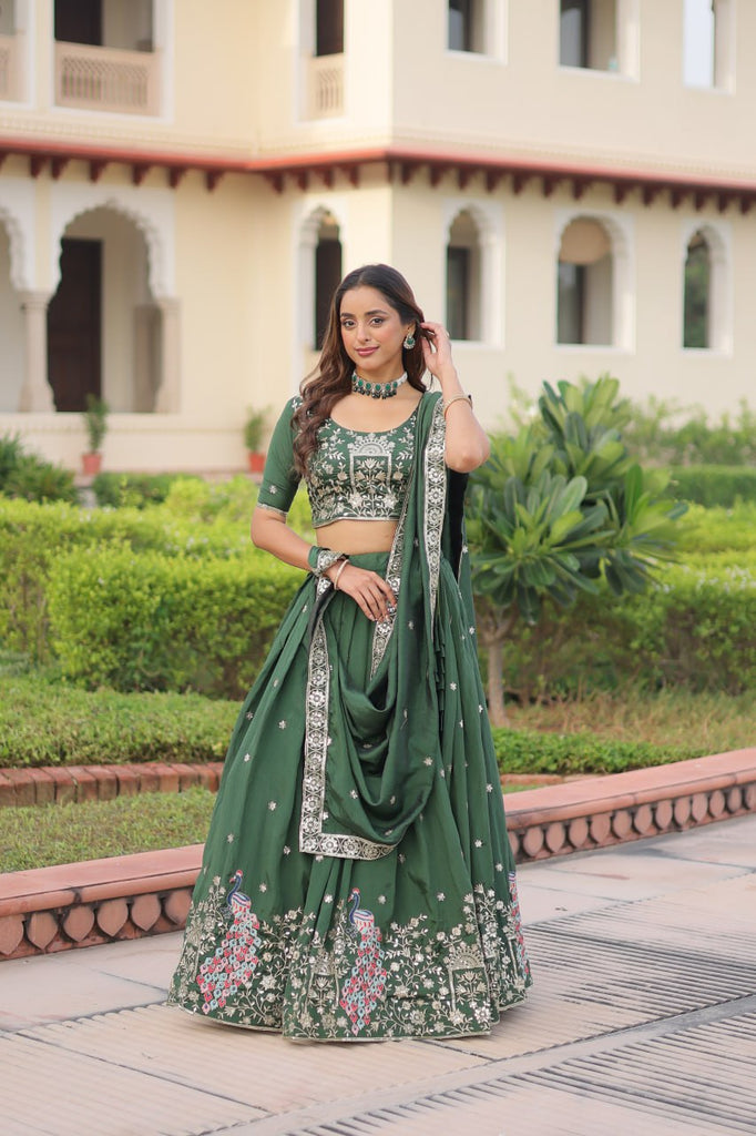 Green Vichitra Embroidered Lehenga Set ClothsVilla