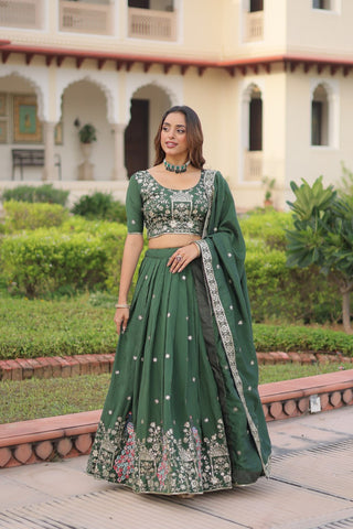 Green Vichitra Embroidered Lehenga Set ClothsVilla