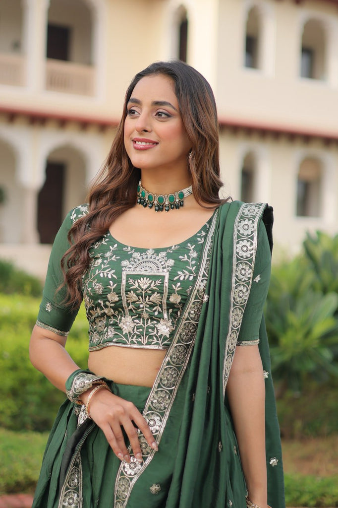 Green Vichitra Embroidered Lehenga Set ClothsVilla