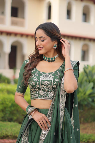 Green Vichitra Embroidered Lehenga Set ClothsVilla