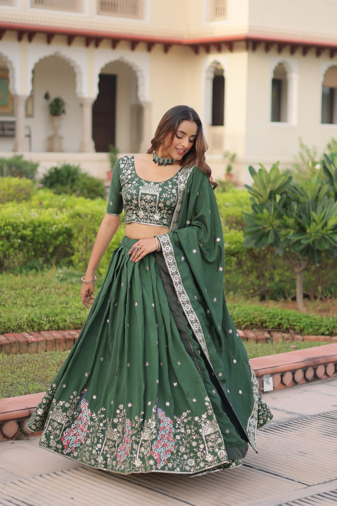 Green Vichitra Embroidered Lehenga Set ClothsVilla