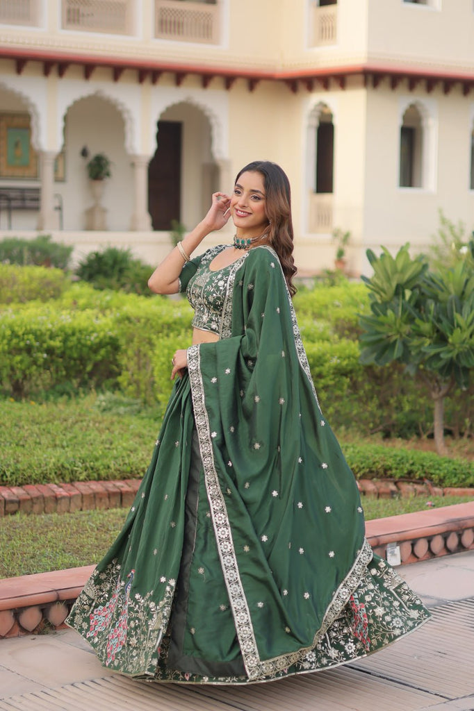 Green Vichitra Embroidered Lehenga Set ClothsVilla