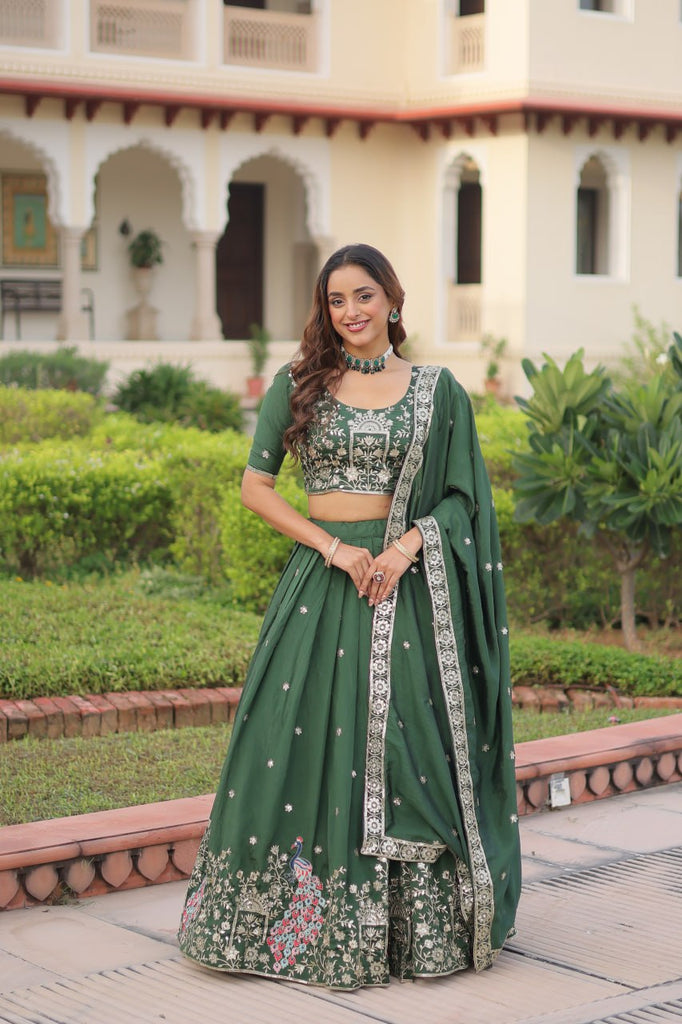 Green Vichitra Embroidered Lehenga Set ClothsVilla