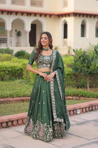 Green Vichitra Embroidered Lehenga Set ClothsVilla