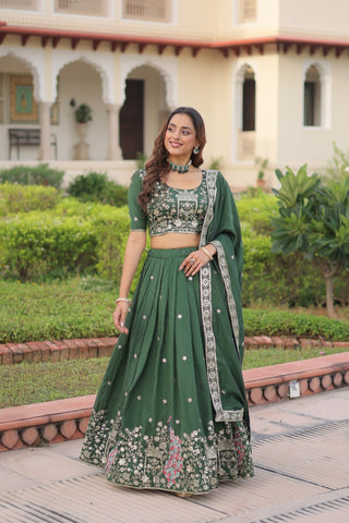 Green Vichitra Embroidered Lehenga Set ClothsVilla