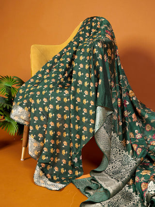 Green Viscose Kalamkari Saree with Zari Weaving & Tassels ClothsVilla