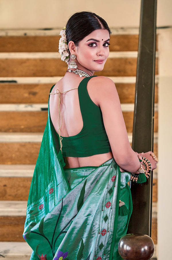 Exquisite Green Viscose Paithani Meenakari Saree ClothsVilla