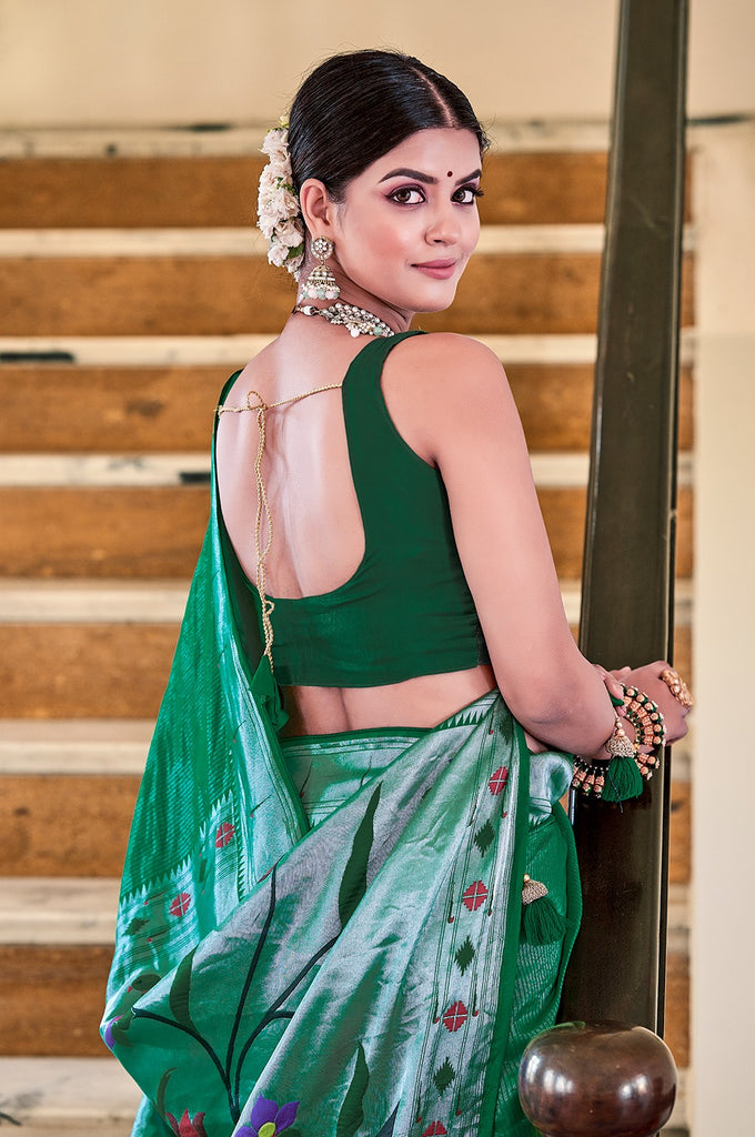 Exquisite Green Viscose Paithani Meenakari Saree ClothsVilla