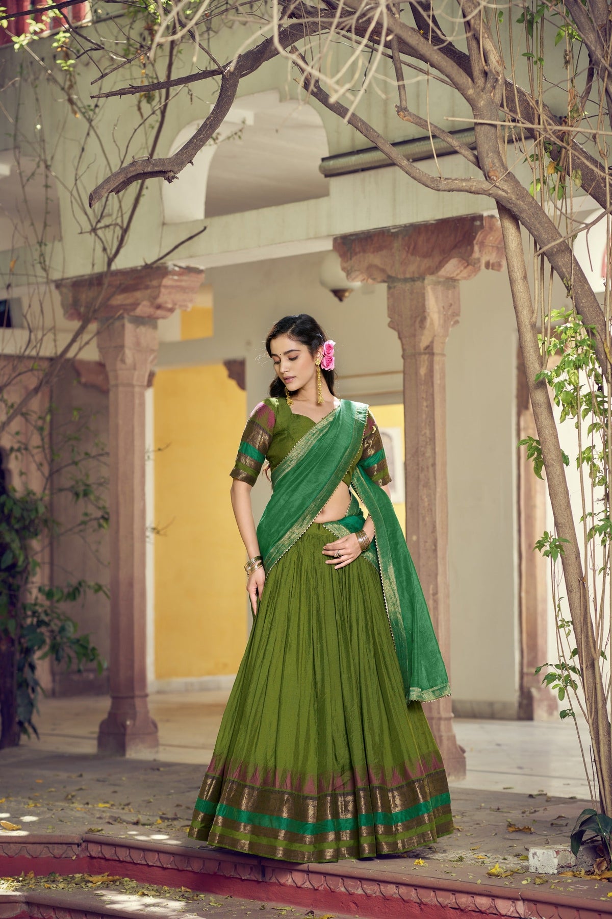 Green Zari Border Lehenga Choli ClothsVilla