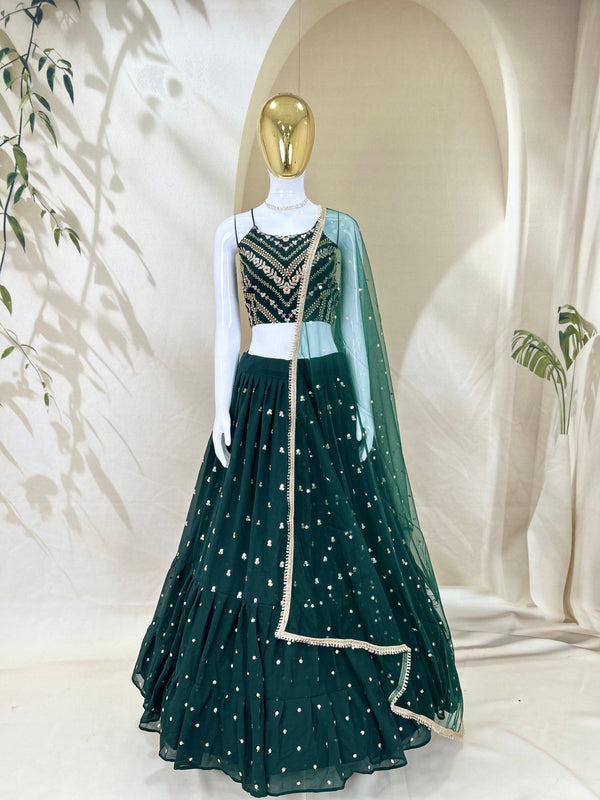 Green Zari & Sequin Embroidered Lehenga ClothsVilla