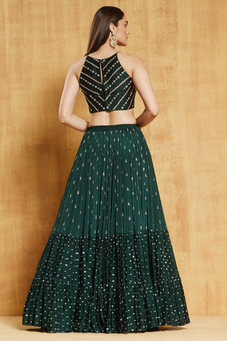Green Zari & Sequin Embroidered Lehenga ClothsVilla