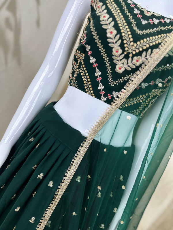 Green Zari & Sequin Embroidered Lehenga ClothsVilla