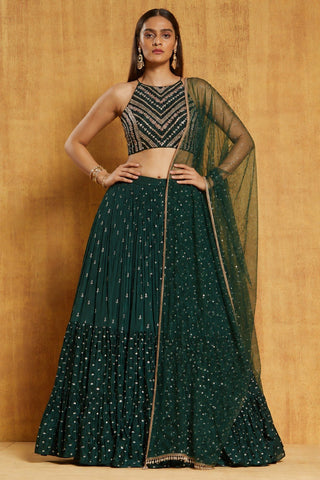 Green Zari & Sequin Embroidered Lehenga ClothsVilla