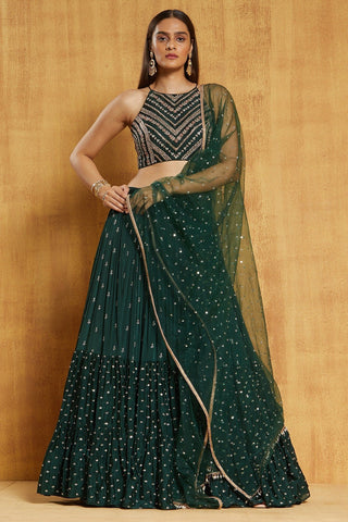 Green Zari & Sequin Embroidered Lehenga ClothsVilla