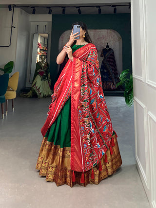 Traditional Green Zari Weave Lehenga Choli Set ClothsVilla