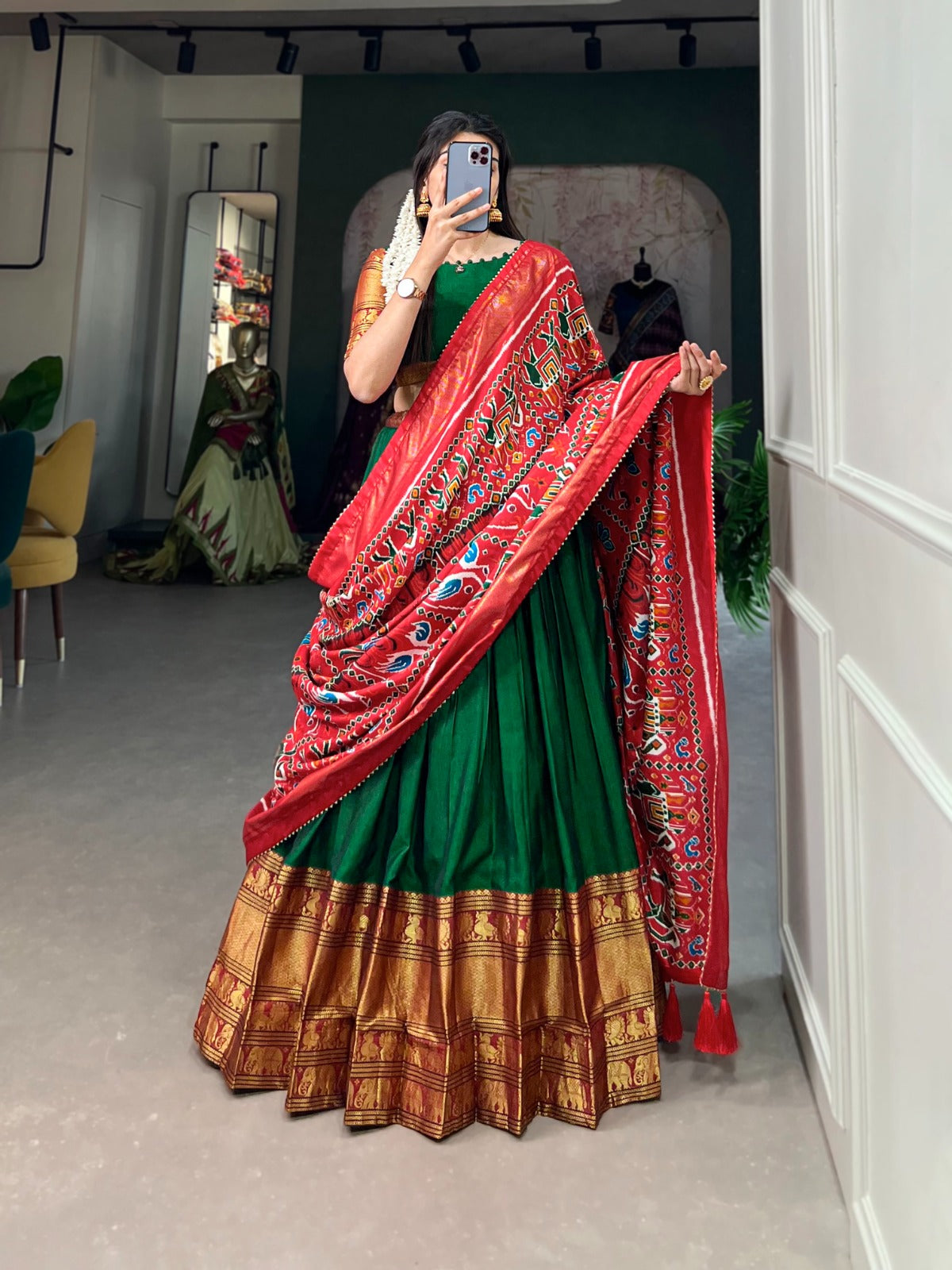 Traditional Green Zari Weave Lehenga Choli Set ClothsVilla