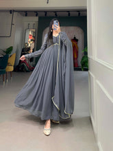 Load image into Gallery viewer, Grey Alia Style Georgette Gown with Sequins Embroidery Lace ClothsVilla