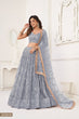 Load image into Gallery viewer, Grey Butterfly Net Lehenga with Tone-to-Tone Thread Work and Mirror Embroidery ClothsVilla